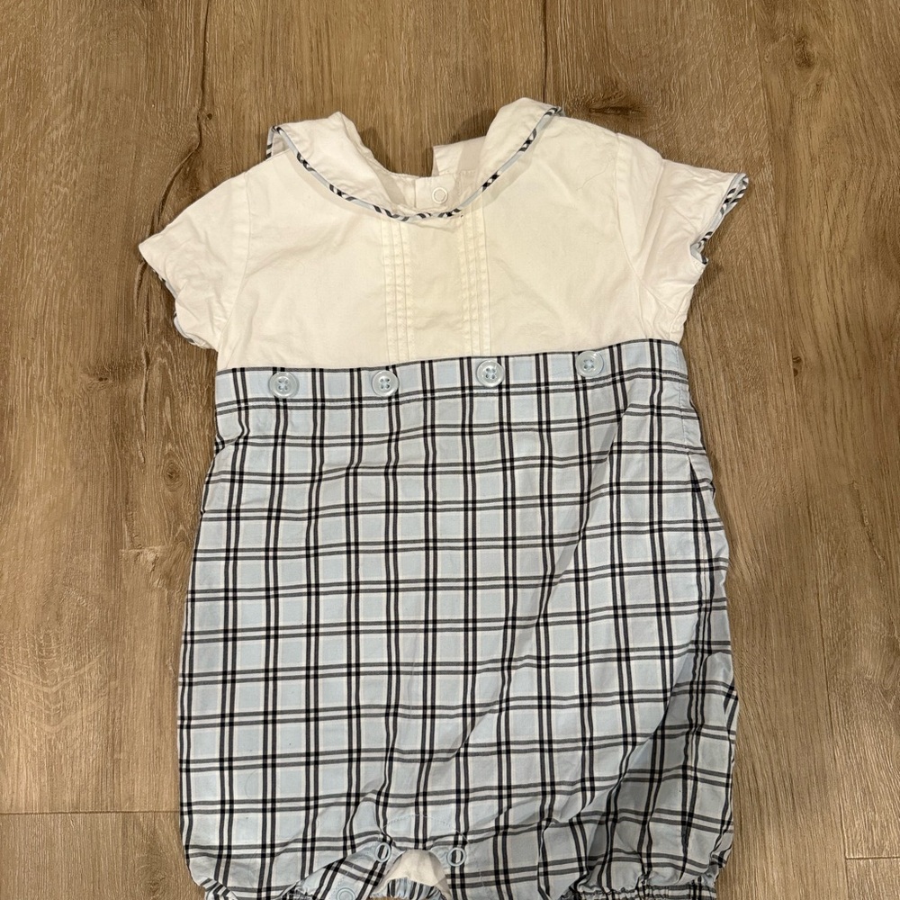 Janie and Jack White Romper with Plaid Trim